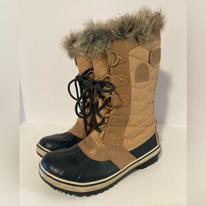 Sorel Women's Tofino II Brown/Black Faux Fur Waterproof Winter Boots - size 6